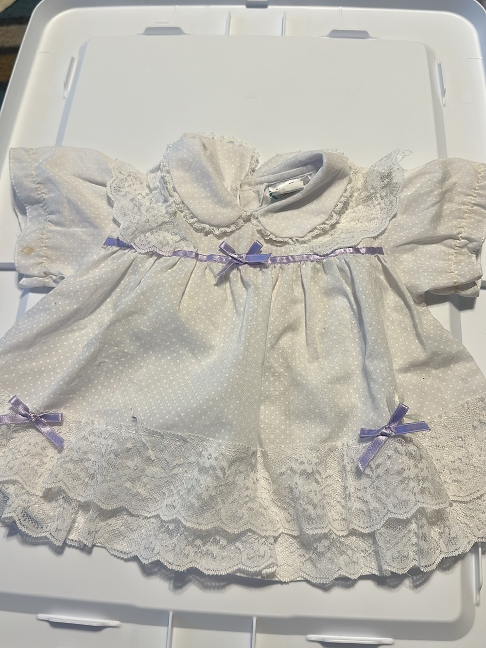 White Baby Dress with Lavender Bows - Classic Lace Toddler Dress